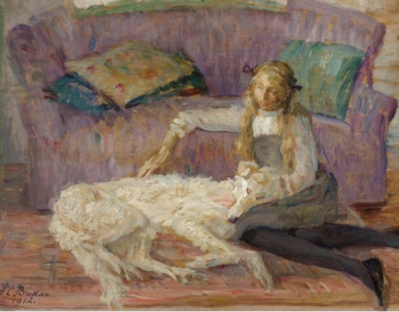 Louise Catherine Breslau, Jeune fille avec un Borzoi, 1912 